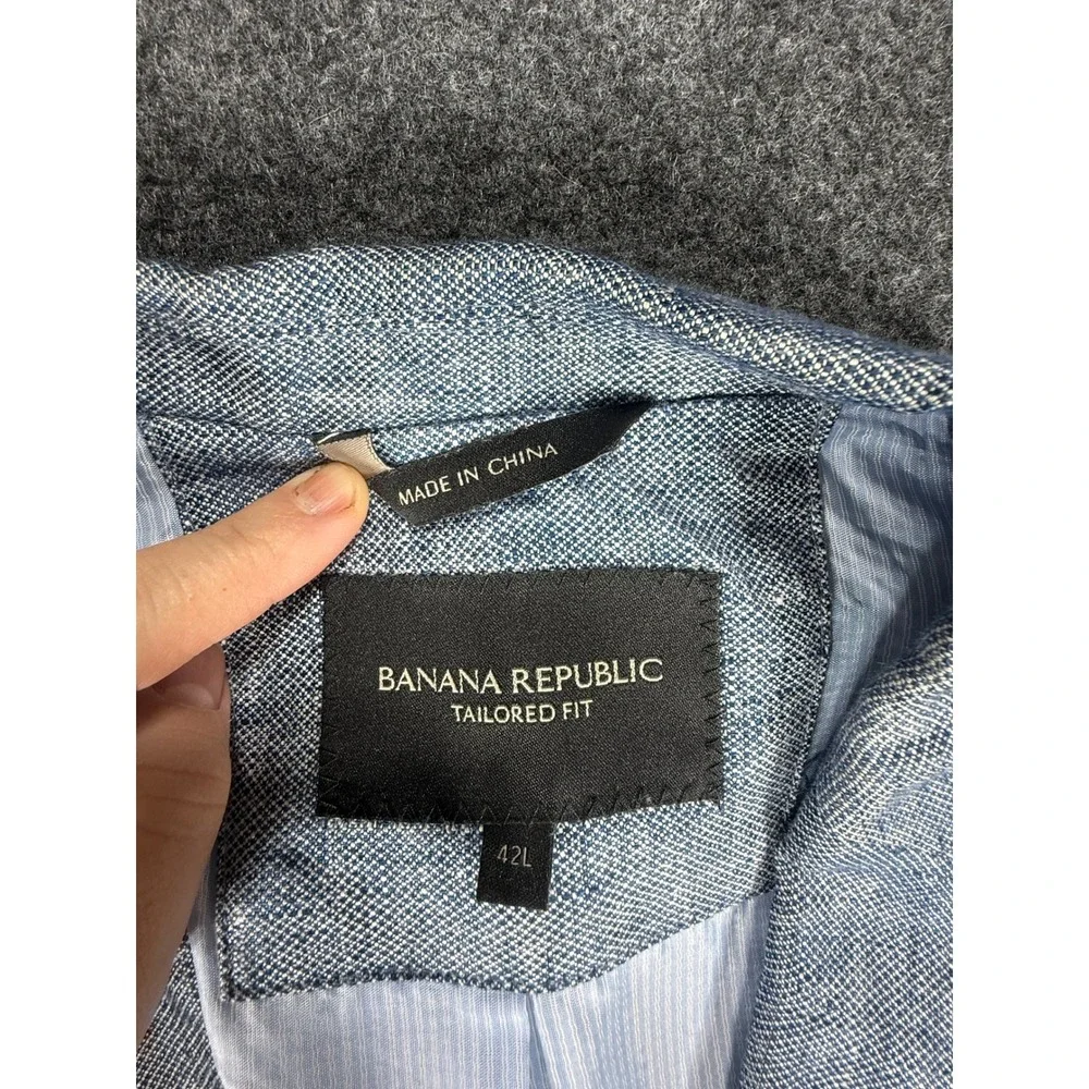 Banana Republic Blazer Mens 42L Blue Tailored Fit 100% Linen Lightweight 402018